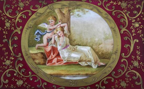 A pair of Vienna style porcelain plaques, late 19th century, overall 9.5 x 12.25in.
